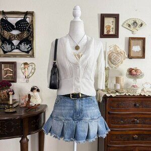 y2k preppy coquette dainty white cropped cardigan